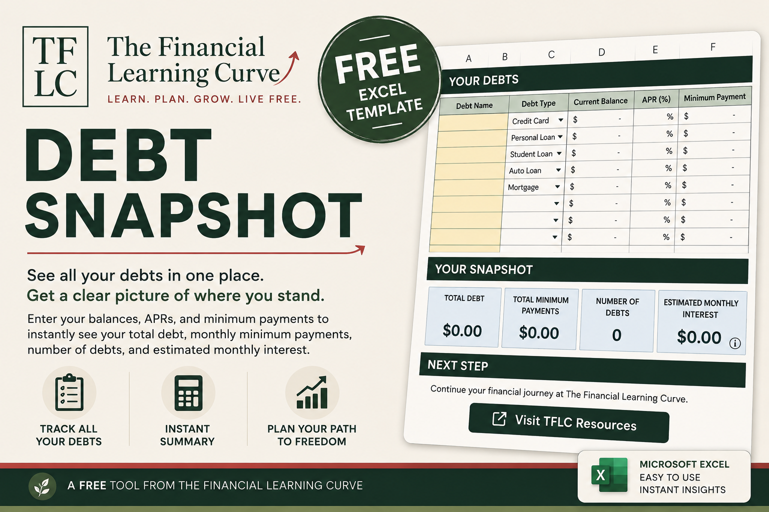 Debt Snapshot free Excel workbook cover